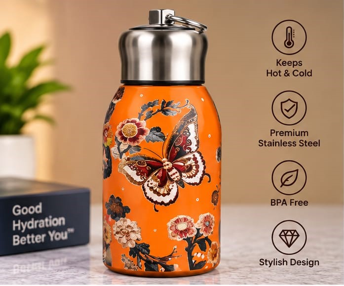 Premium Stainless Steel Butterfly Floral Water Bottle