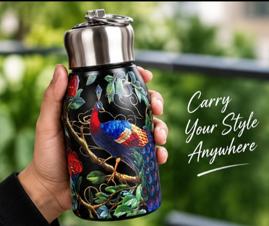 Peacock Print Stainless Steel Water Bottle