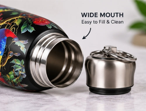Peacock Print Stainless Steel Water Bottle