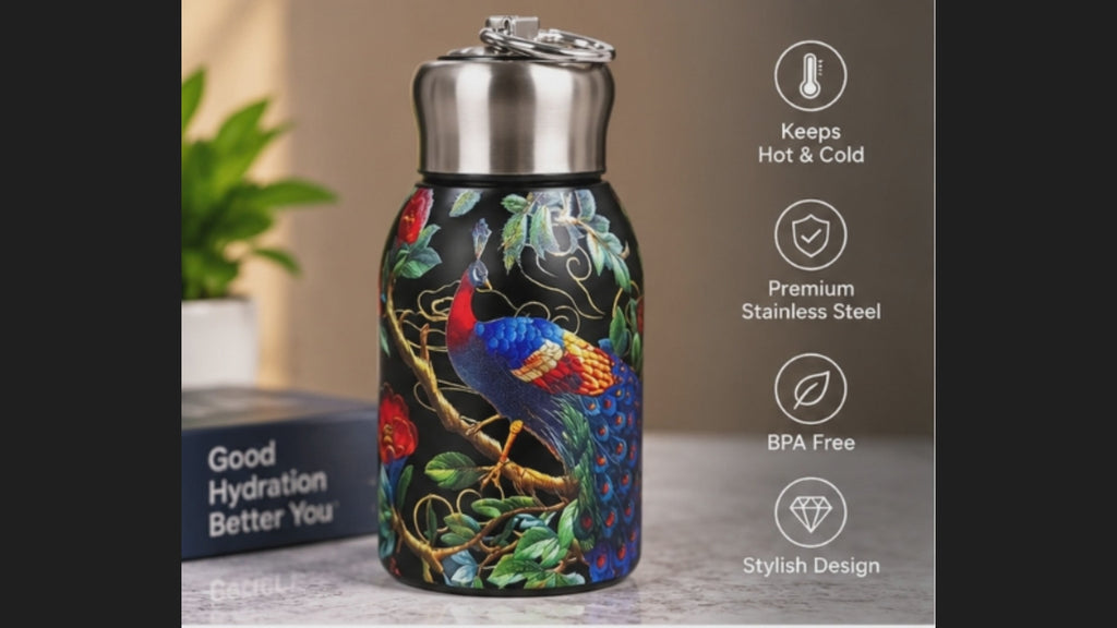 Peacock Print Stainless Steel Water Bottle